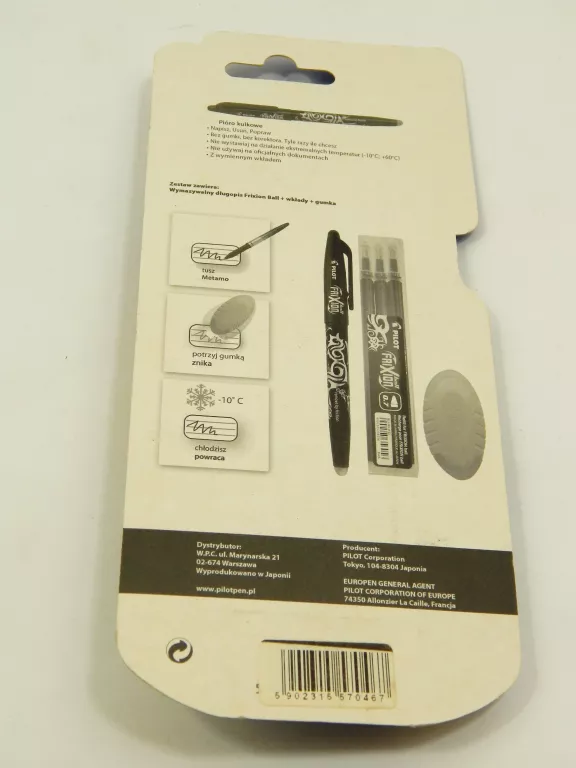 CZARNE FRIXION ORYGINALNE WKŁADY ŚCIERALNE + DŁUGOPIS 0,7MM + GUMKA