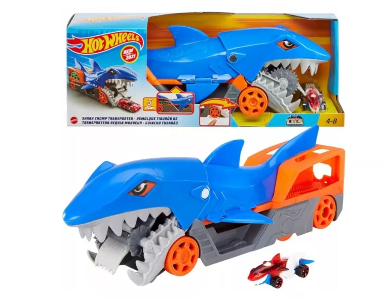 HOT WHEELS CITY SHARK CHOMP TRANSPORTER Z ANGIELSKIM GVG36