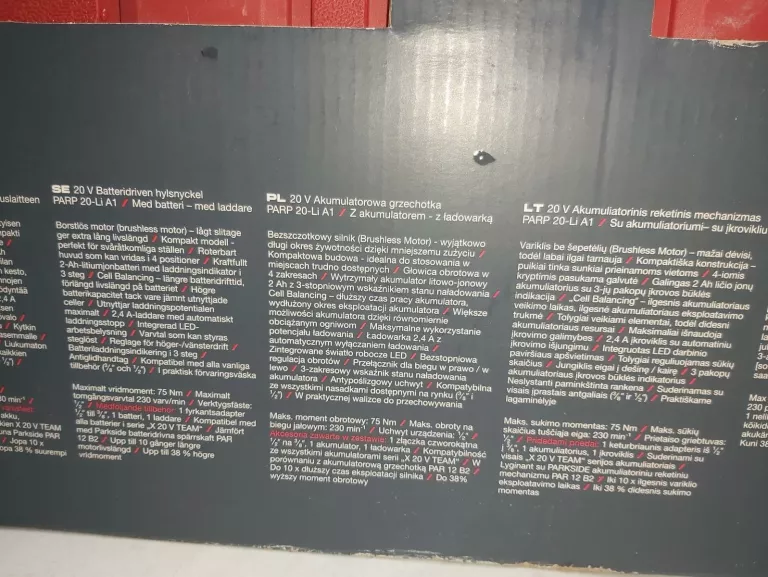 KLUCZ GRZECHOTKA AKUMULATOROWA PARKSIDE PARP 20-LI A1 20V KOMPLET