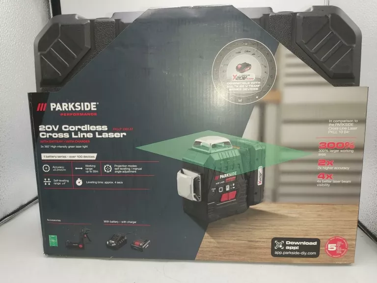 LASER KRZYŻOWY PARKSIDE 3 × 360°, 20 V, 2 AH, PKLLP 3360 A1 KOMPLET