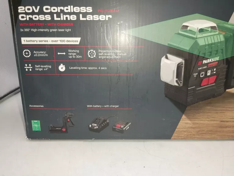 LASER KRZYŻOWY PARKSIDE 3 × 360°, 20 V, 2 AH, PKLLP 3360 A1 KOMPLET