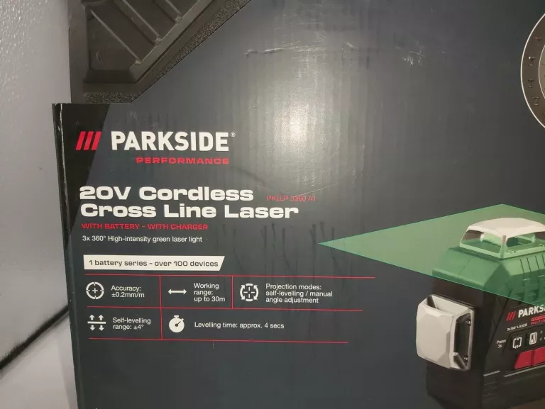LASER KRZYŻOWY PARKSIDE 3 × 360°, 20 V, 2 AH, PKLLP 3360 A1 KOMPLET