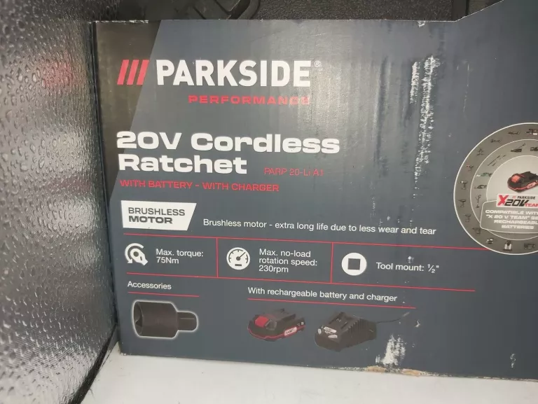 KLUCZ GRZECHOTKA AKUMULATOROWA PARKSIDE PARP 20-LI A1 20V KOMPLET