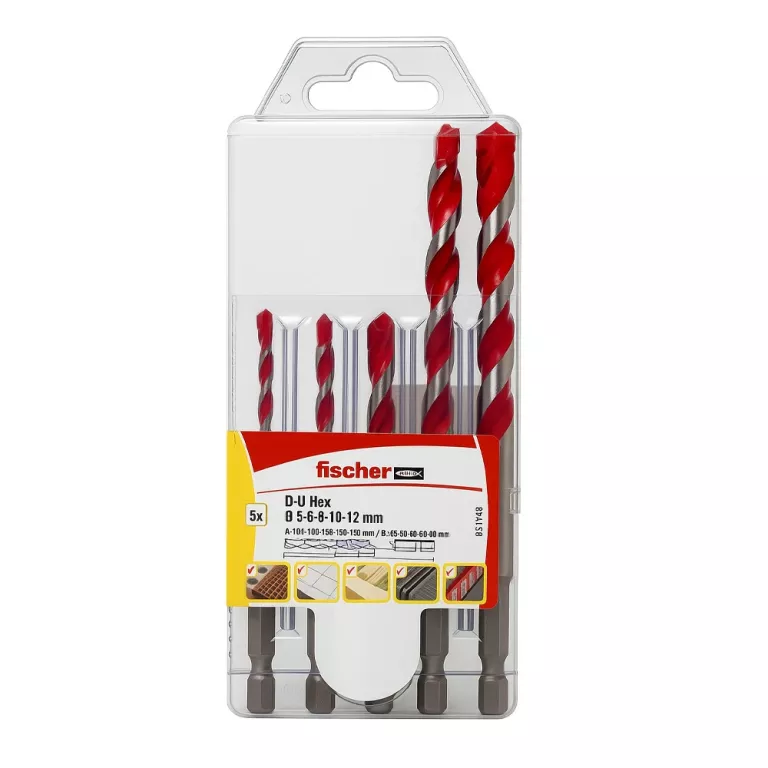 ZESTAW UNIWERSALNYCH WIERTEŁ FISCHER HEX 5-12 MM