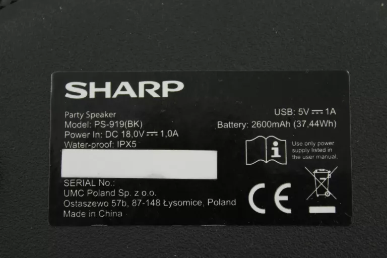GŁOŚNIK PRZENOŚNY BT SHARP PS-921