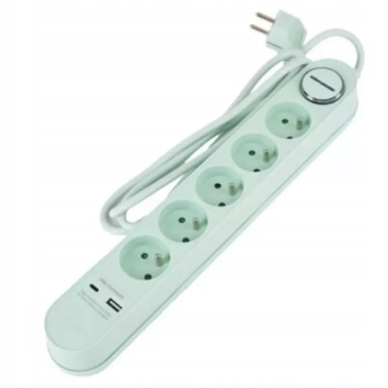PRZEDŁUŻACZ LISTWA ZASILAJĄCA USB ŁADOWARKA 1,5M 5 GNIAZD HYKKER TURKUSOWA