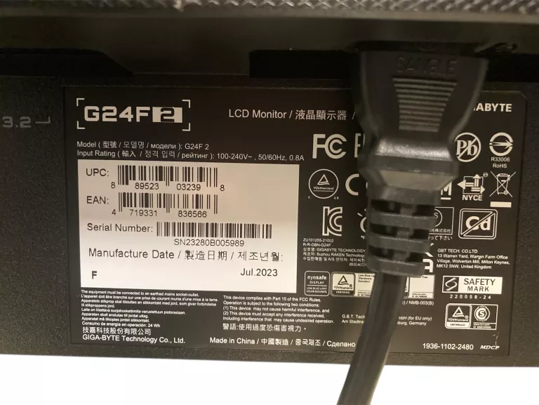 MONITOR GIGABYTE G24F 2 23.8" 1920X1080PX IPS 165HZ 1 MS!POLECAM