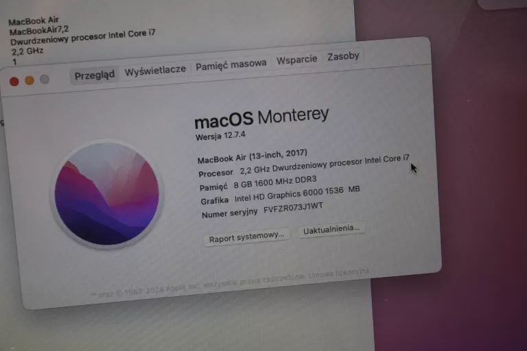 LAPTOP MACBOOK AIR A1466 I7/256GB/8GB