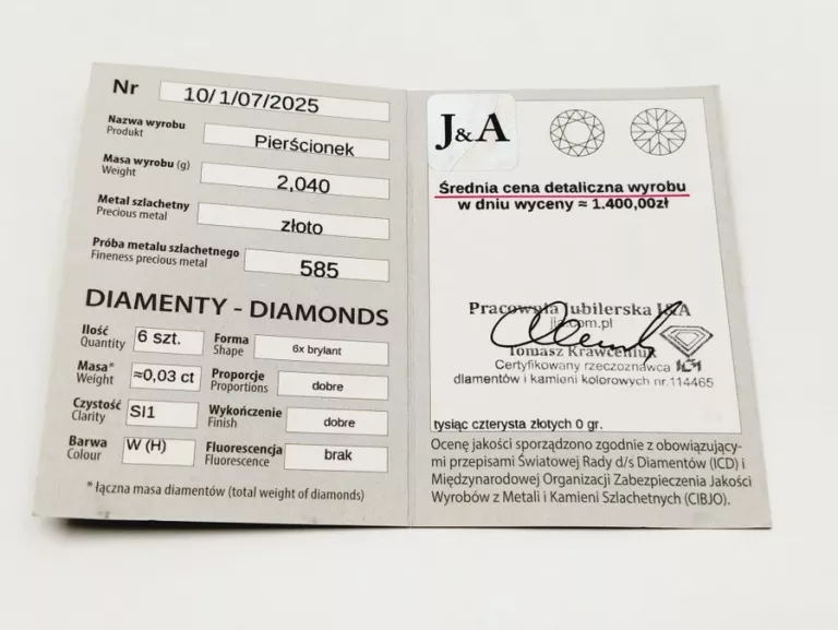 ZŁOTY UŻYWANY PIERŚCIONEK Z BRYLANTAMI PR585 2,04 GR