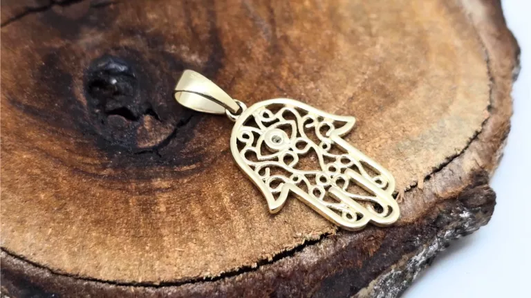 ZŁOTA ZAWIESZKA 585 RĘKA FATIMY - HAMSA - OKO PROROKA - 0,94G - OUTLET