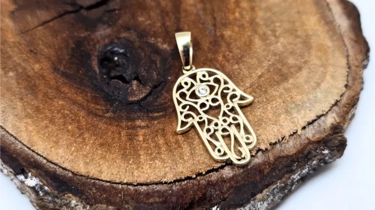 ZŁOTA ZAWIESZKA 585 RĘKA FATIMY - HAMSA - OKO PROROKA - 0,94G - OUTLET