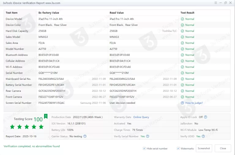 APPLE IPAD PRO 11" 4 GEN. A2759 256GB M2 WI-FI BAT. 100%  + PENCIL - OPIS