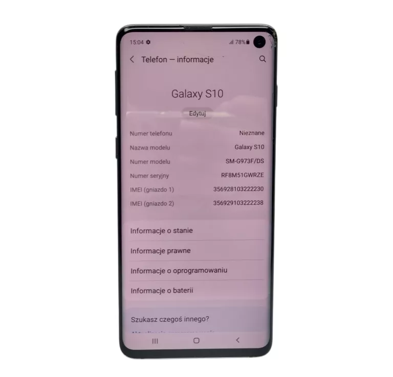 SAMSUNG GALAXY S10 8/128 GB CZARNY /BEZ BLOKAD /PĘKNIĘTY
