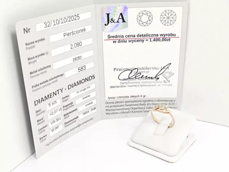 ZŁOTY PIERŚCIONEK Z DIAMENTAMI 585 2,09G 0,07CT 15