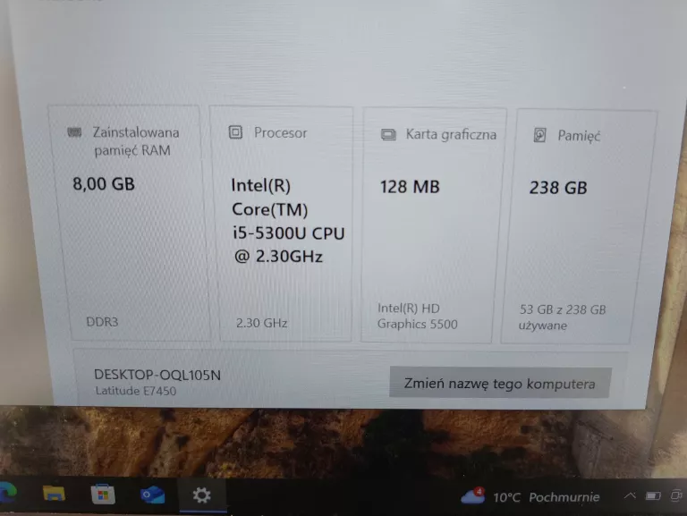 ULTRABOOK DELL LATITUDE E7450 14" I5-5300U 8GB 256GB WIN10