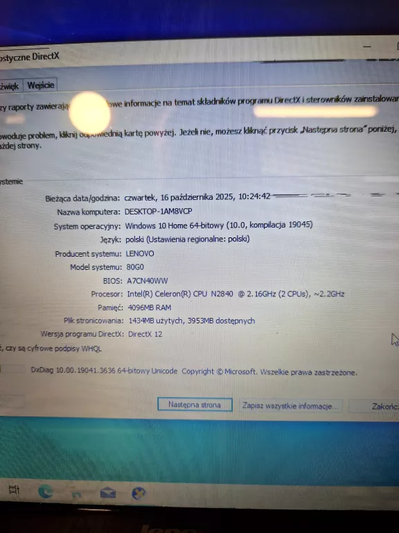 LAPTOP LENOVO G50-30 80G0 15,6" RAM 4GB DYSK 1TB
