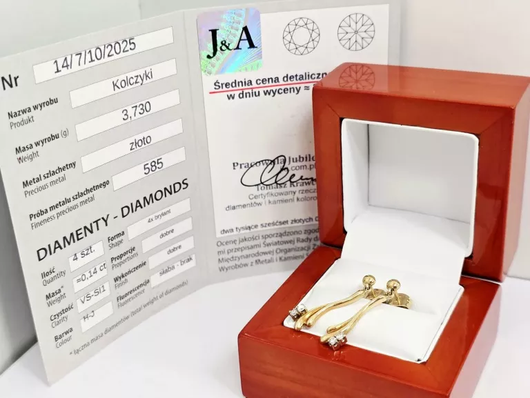 ZŁOTE KOLCZYKI Z DIAMENTAMI 585 3,73G 0,14CT