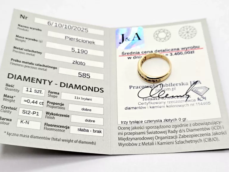 ZŁOTY PIERŚCIONEK Z DIAMENTAMI 585 5,19G 0,44CT 20