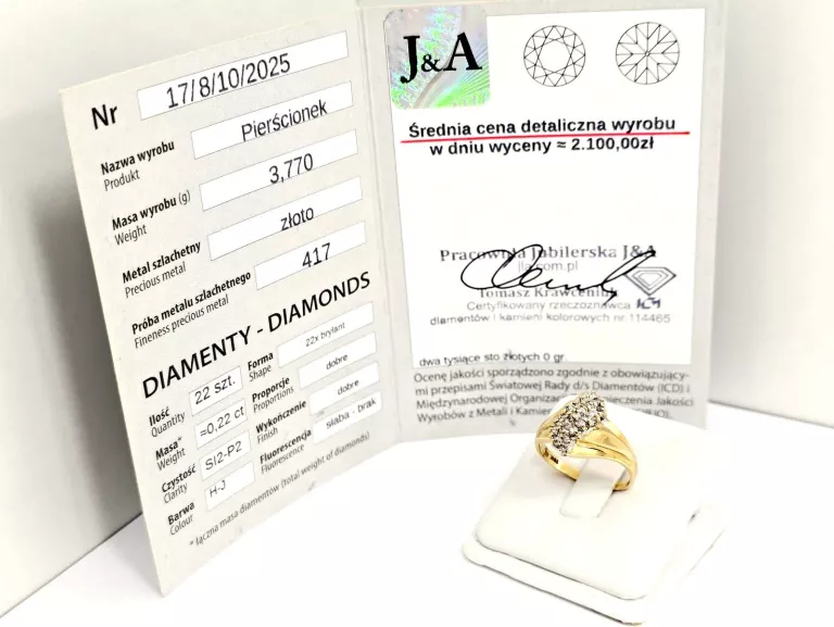 ZŁOTY PIERŚCIONEK Z DIAMENTAMI 417 3,77G 0,22CT 16