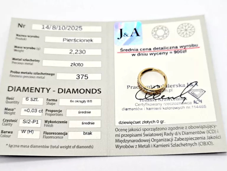 ZŁOTY PIERŚCIONEK Z DIAMENTAMI 375 2,23G 0,03CT 11