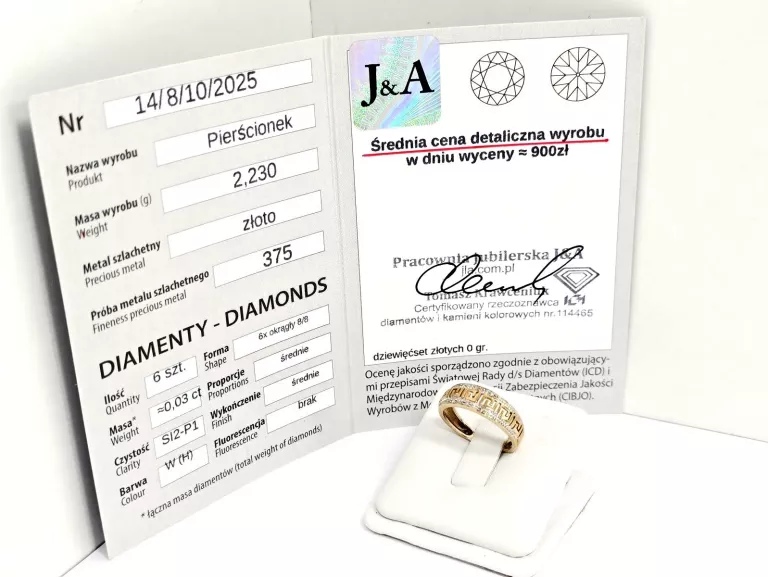 ZŁOTY PIERŚCIONEK Z DIAMENTAMI 375 2,23G 0,03CT 11