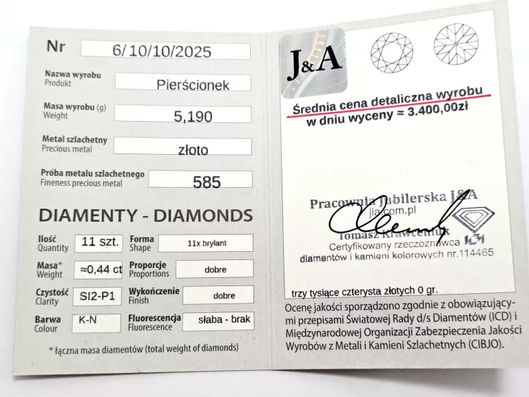 ZŁOTY PIERŚCIONEK Z DIAMENTAMI 585 5,19G 0,44CT 20