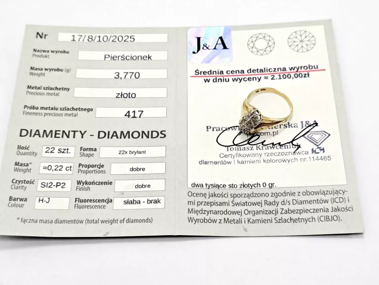 ZŁOTY PIERŚCIONEK Z DIAMENTAMI 417 3,77G 0,22CT 16