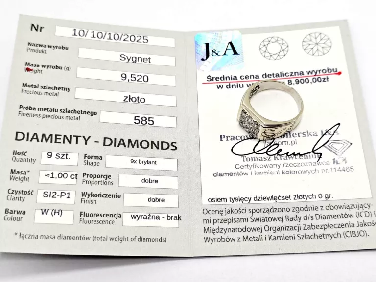 ZŁOTY SYGNET Z DIAMENTAMI 585 9,52G 1,00CT 23