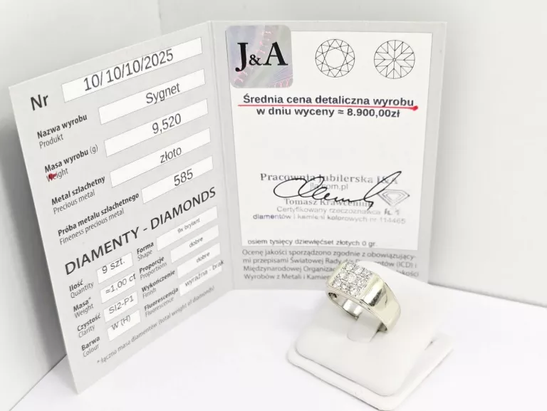 ZŁOTY SYGNET Z DIAMENTAMI 585 9,52G 1,00CT 23