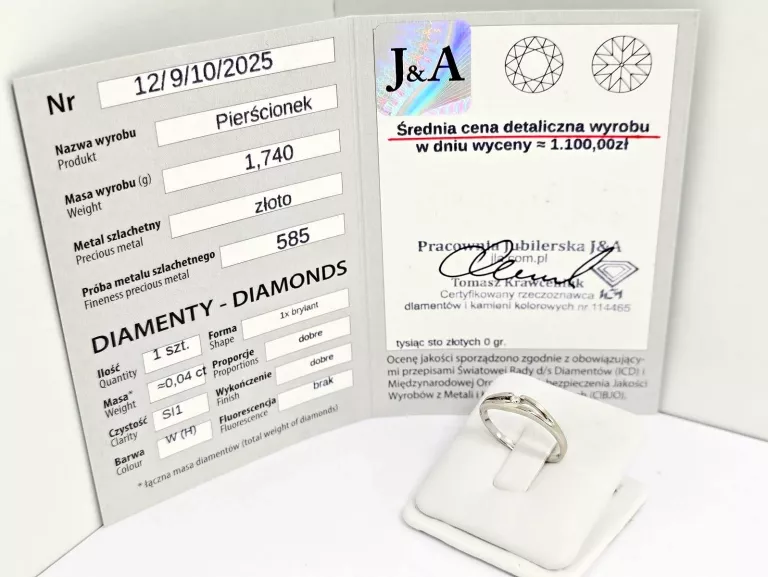ZŁOTY PIERŚCIONEK Z DIAMENTEM 585 1,74G 0,04CT 13