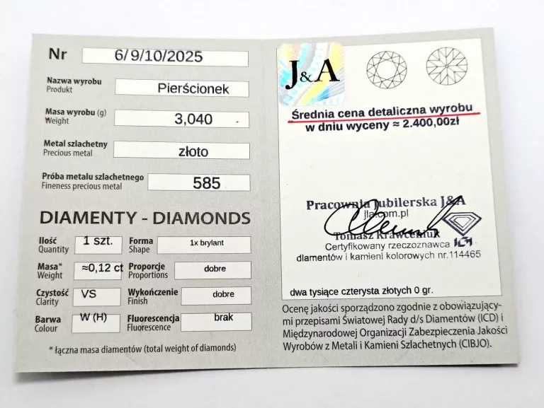 ZŁOTY PIERŚCIONEK Z DIAMENTEM 585 3,04G 0,12CT 17