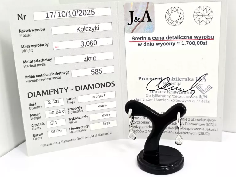 ZŁOTY KOLCZYKI Z DIAMENTAMI 585 3,06G 0,04CT