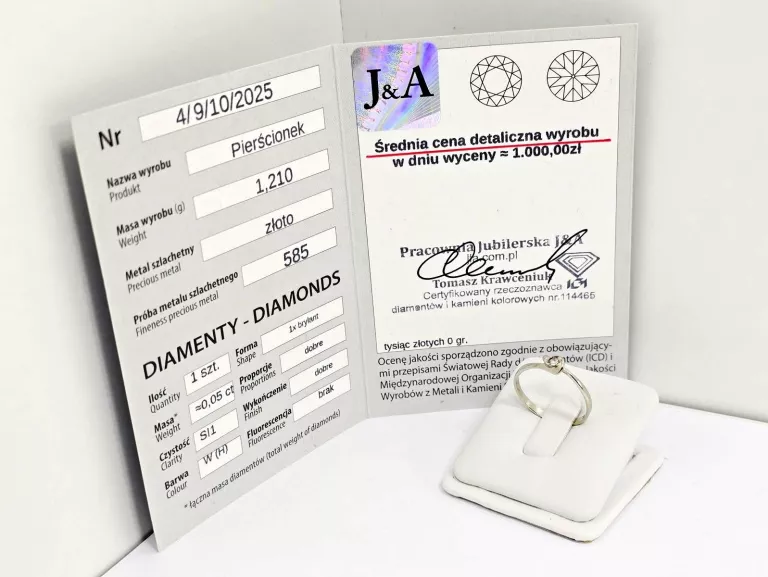 ZŁOTY PIERŚCIONEK Z DIAMENTEM 585 1,21G 0,05CT 14