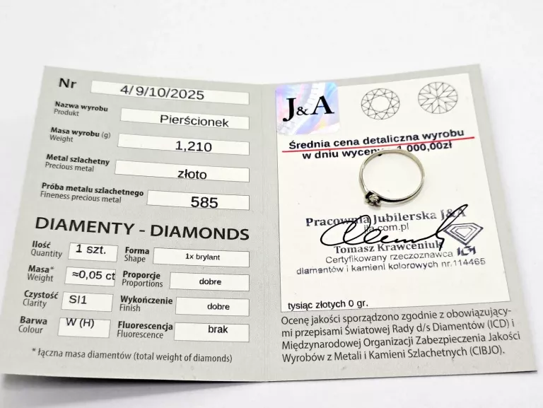 ZŁOTY PIERŚCIONEK Z DIAMENTEM 585 1,21G 0,05CT 14