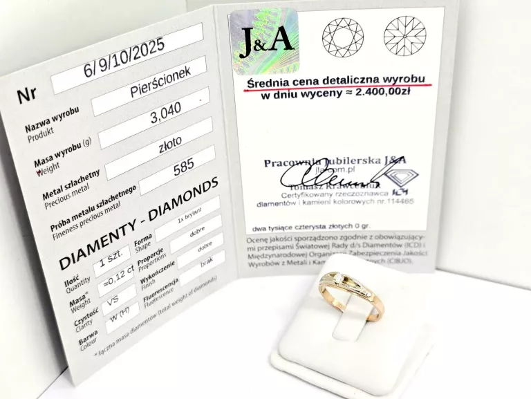 ZŁOTY PIERŚCIONEK Z DIAMENTEM 585 3,04G 0,12CT 17
