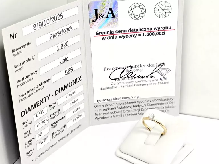 ZŁOTY PIERŚCIONEK Z DIAMENTEM 585 1,82G 0,20CT 7