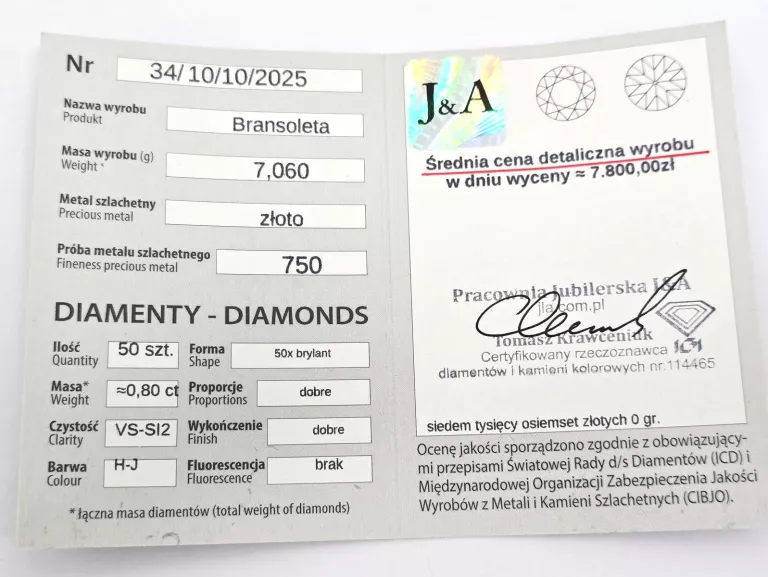 ZŁOTA BRANSOLETKA Z DIAMENTAMI 750 7,06G 0,80CT 18CM