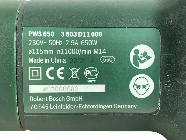 SZLIFIERKA KĄTOWA BOSCH PWS650
