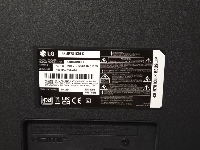 TELEWIZOR LG 43UR78