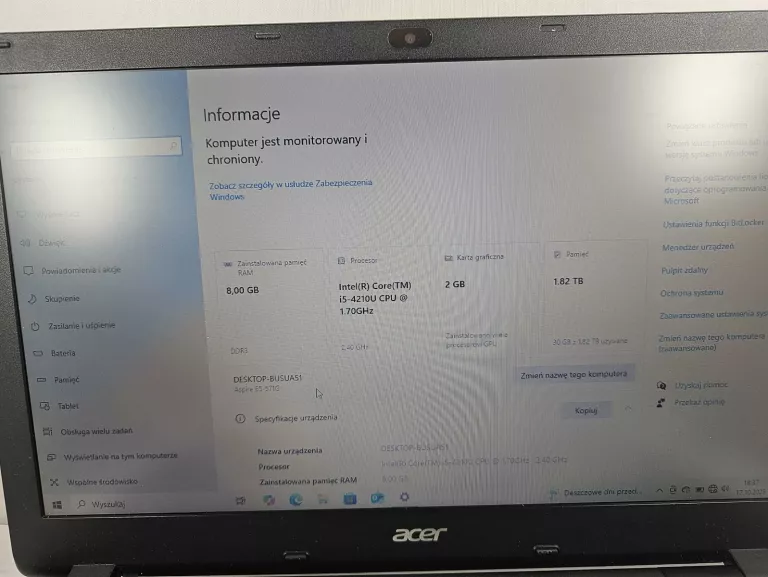 LAPTOP ACER ASPIRE E5-571 I5/8GB/2TB/GEFORCE 840M ZASILACZ