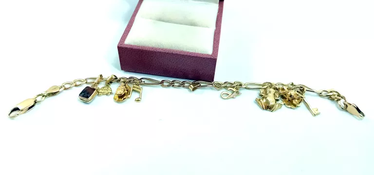 SOLIDNA ZŁOTA BRANSOLETKA Z ZAWIESZKAMI PR.585 DŁ.17CM