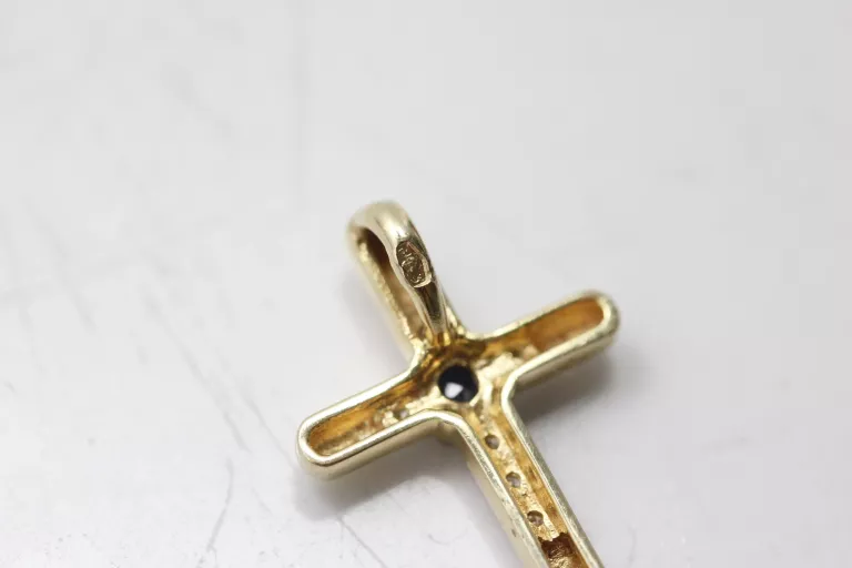 ZŁOTA ZAWIESZKA KRZYŻYK DIAMENTY 0,03CT 585 1,26G.