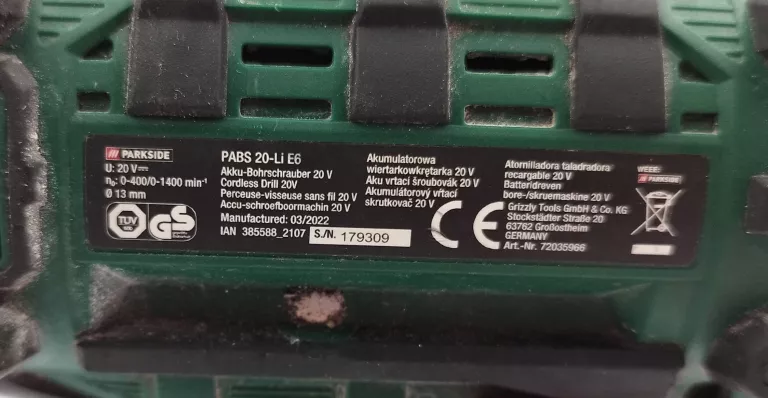 WIERTARKO-WKRĘTARKA PARKSIDE PABS 20-LI E6