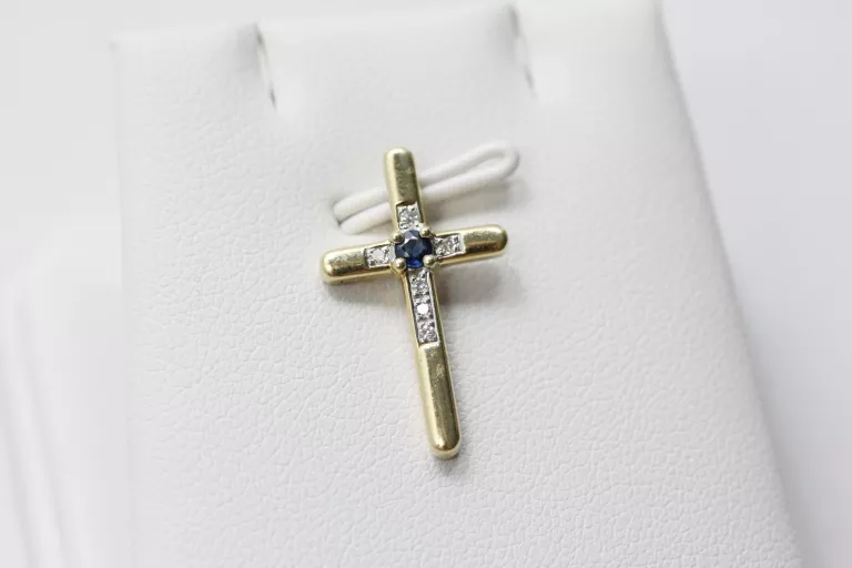 ZŁOTA ZAWIESZKA KRZYŻYK DIAMENTY 0,03CT 585 1,26G.