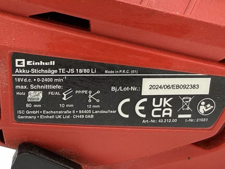 WYRZYNARKA AKUMULATOROWA EINHELL TE-JS 18/80 2024R + AKU 4.0AH