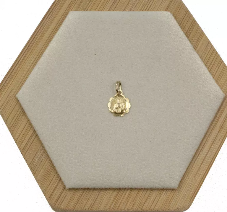 ZŁOTY WISIOREK MEDALIK MATKA BOSKA 14 K W. 0,55 G ŚREDNICA 10 MM