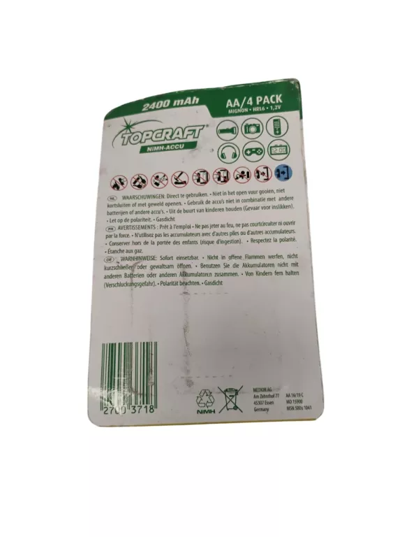 AKUMULATORKI TOPCRAFT NIMH-ACCU AA 4PAK 2400MAH