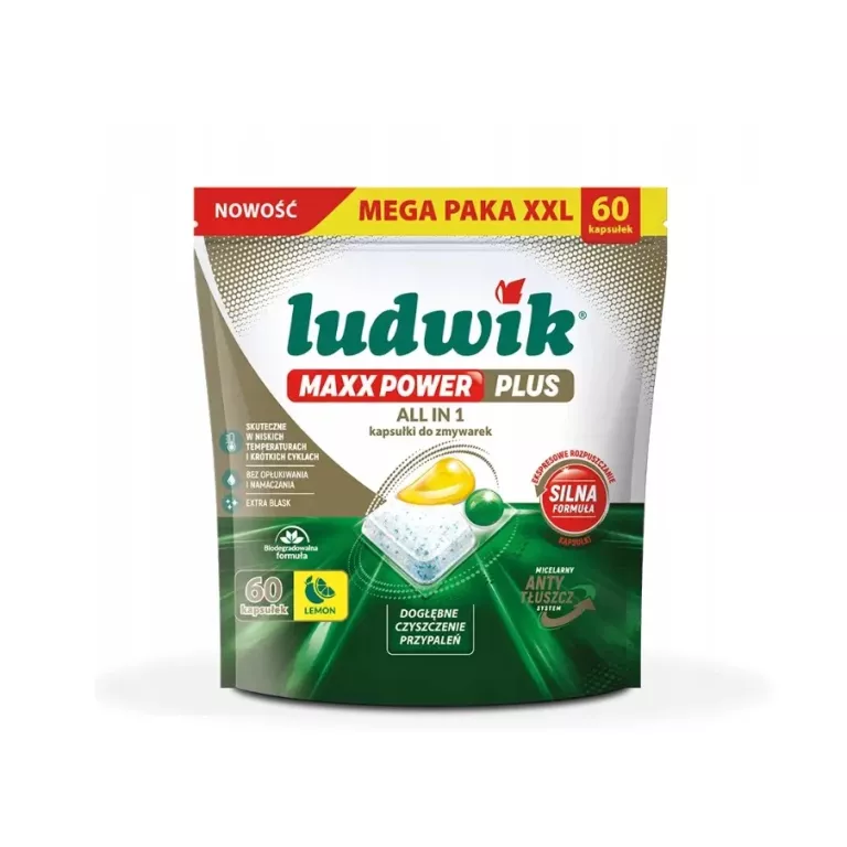 LUDWIK MAXX POWER PLUS KAPSUŁKI DO ZMYWAREK LEMON 60 SZT. DOYPACK