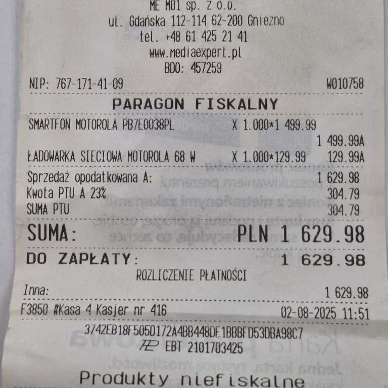 TELEFON SMARTFON MOTOROLA EGDE FUSION 60 8 GB/256 GB DOW ZAK!