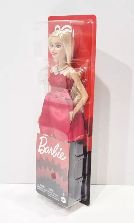 LALKA BARBIE BLONDYNKA RUBINOWA SUKIENKA 80 LECIE